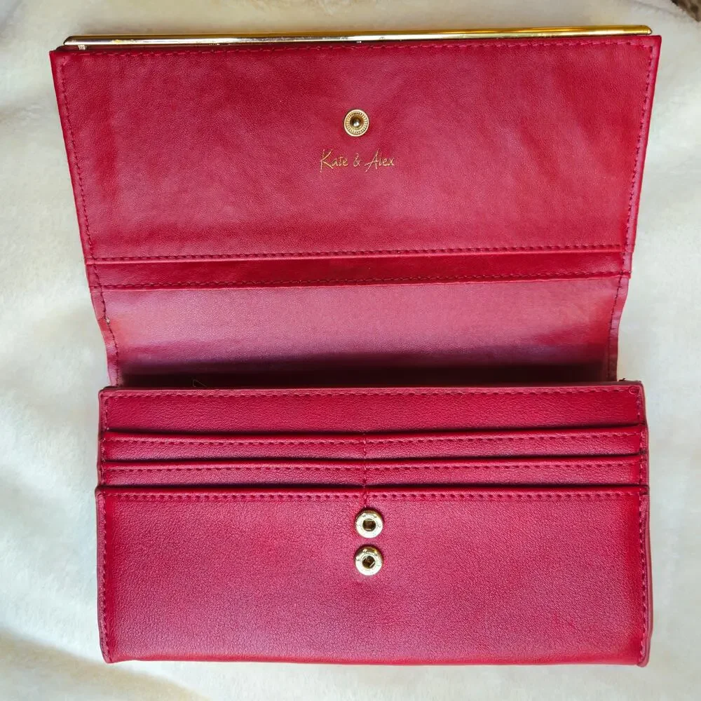 Kate & Alex Red Wallet Clutch Gold Tone Hardware Zip Coin Pocket